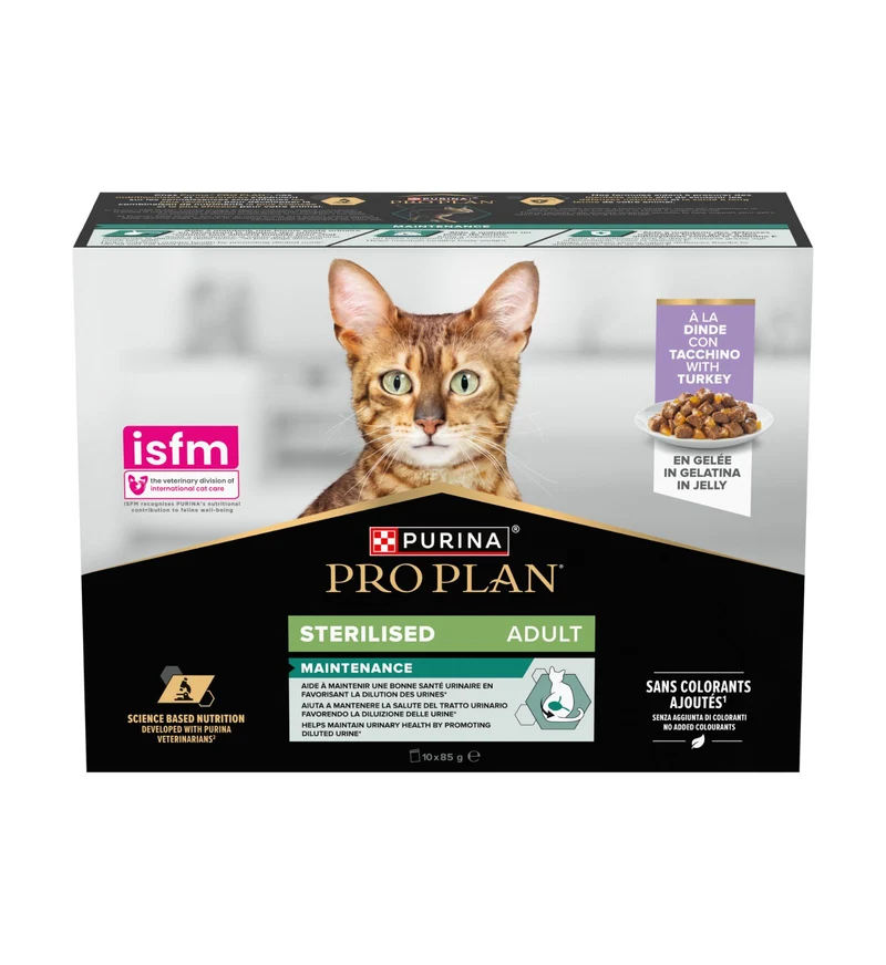 PURINA PRO PLAN GATTO ADULT STERILIZZATO MULTIPACK CON TACCHINO IN GELATINA 10 BUSTE DA 85 GR