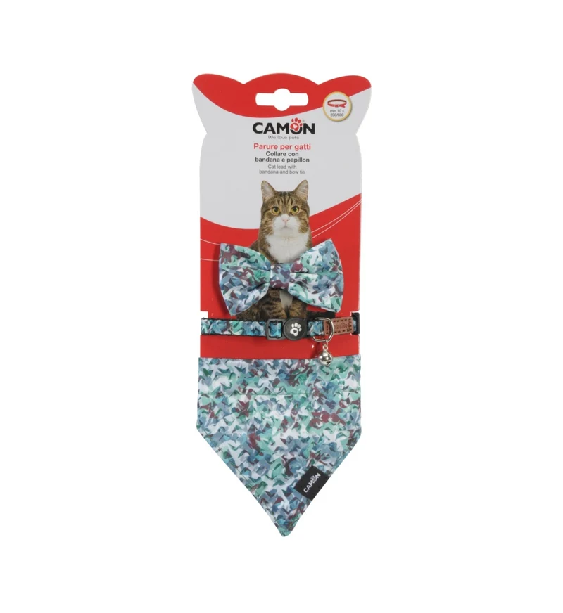 CAMON GATTO COLLARE CON BANDANA E PAPILLON IN POLIESTERE