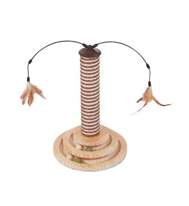 CAMON GATTO TIRAGRAFFI A COLONNA IN SISAL, CON BASE IN LEGNO E CON DUE GIOCHI 28 X 46H CM