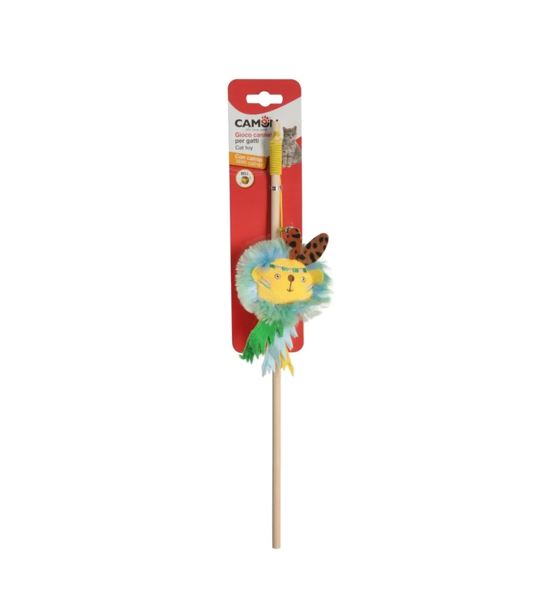CAMON GIOCO GATTO CANNETTA CON CATNIP E CAMPANELLO POLIESTERE E LEGNO 40 CM SOGGETTI GIUNGLA