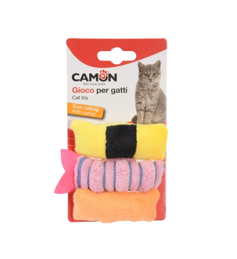 CAMON GIOCO GATTO CON CATNIP IN POLIESTERE 8 CM 3 SOGGETTI