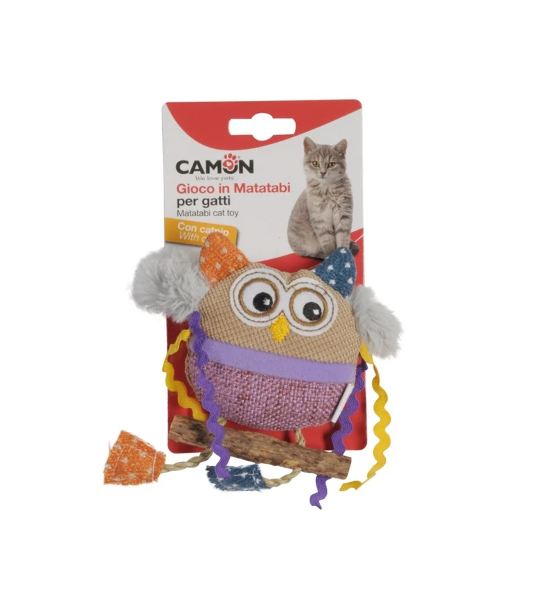 CAMON GIOCO GATTO GUFO CON CATNIP POLIESTERE E MATATABI 15 CM