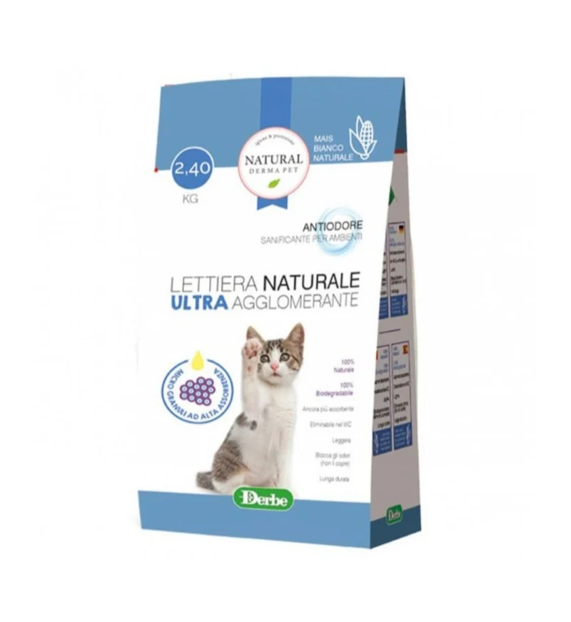 DERBE GATTO LETTIERA NATURAL DERMA PET ULTRA AGGLOMERANTE DA 2,4 KG