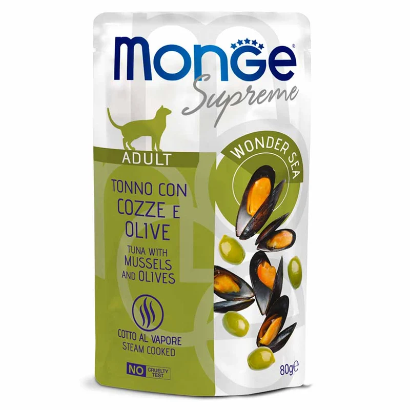Alimento gatto Monge Supreme tonno cozze e olive 80g