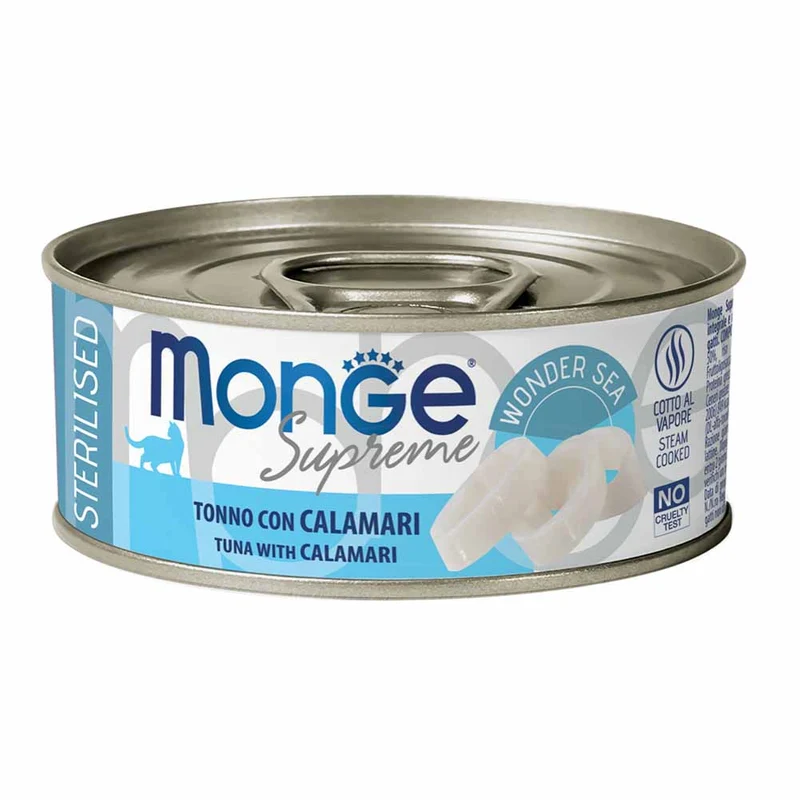 Alimento gatto Monge Supreme sterilised Tonno con calamari 80g