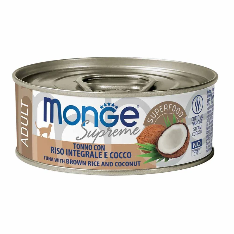 Alimento gatto Monge Supreme Tonno Riso integrale e cocco 80g