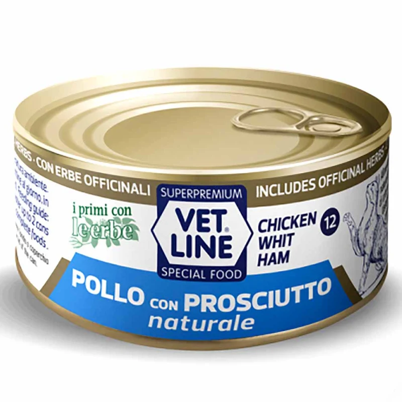 Alimento umido gatto adulto pollo con prosciutto naturale 70g Vet Line