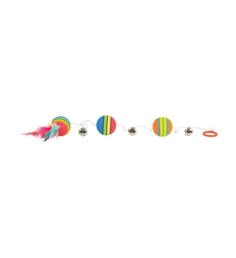 PALLINE ARCOBALENO CON PIUME E CAMPANELLO 3,5CM/80CM