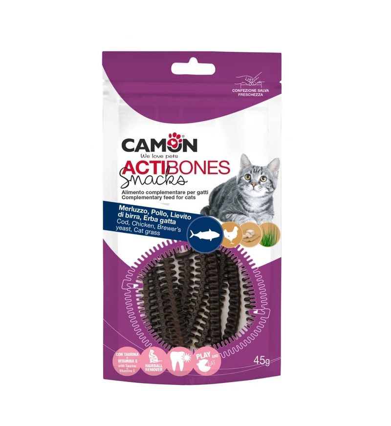 CAMON SNACK GATTO ACTIBONES CON MERLUZZO, POLLO E LIEVITO DI BIRRA DA 45 GR