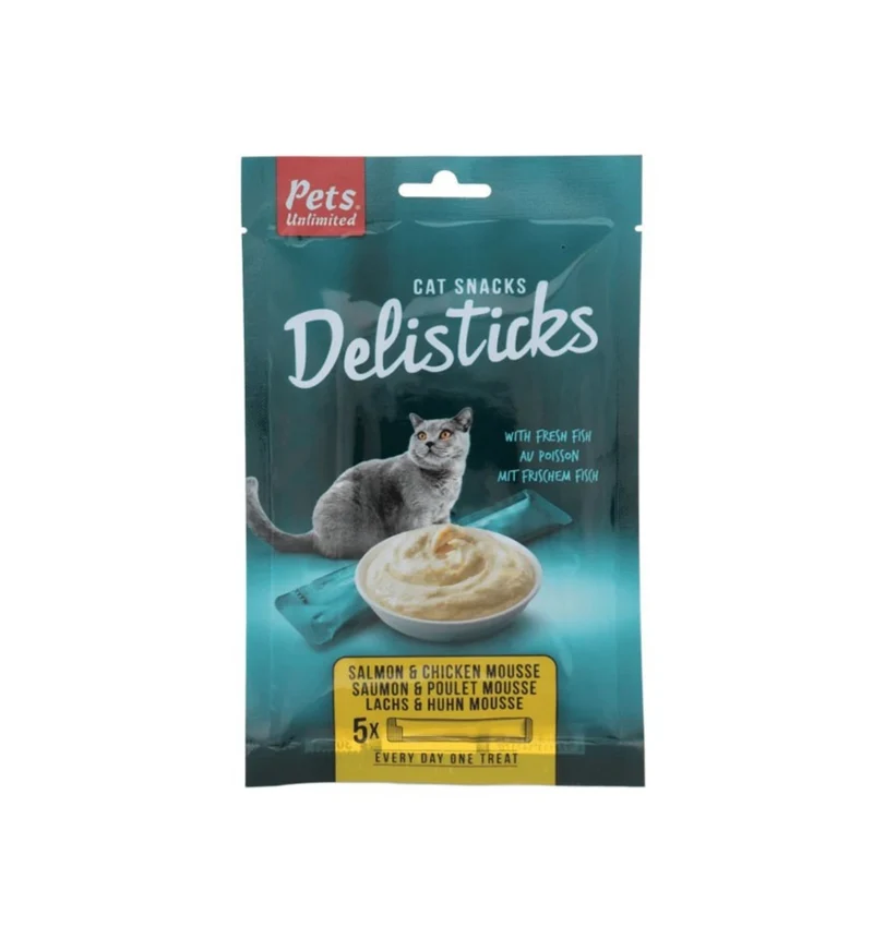 PETSUNLIMITED GATTO DELISTICKS DELIZIA SALMONE E POLLO 15 GR x 5 STICKS
