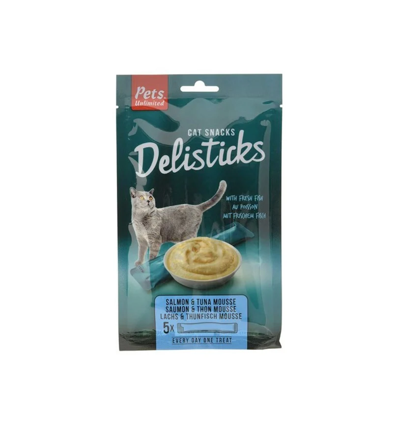 PETSUNLIMITED GATTO DELISTICKS DELIZIA TONNO E SALMONE 15 GR x 5 STICKS