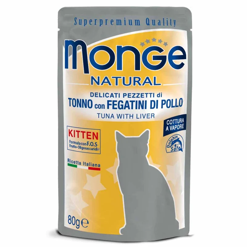 Alimento gatto Monge Natural Kitten tonno con fegatini di pollo 80g