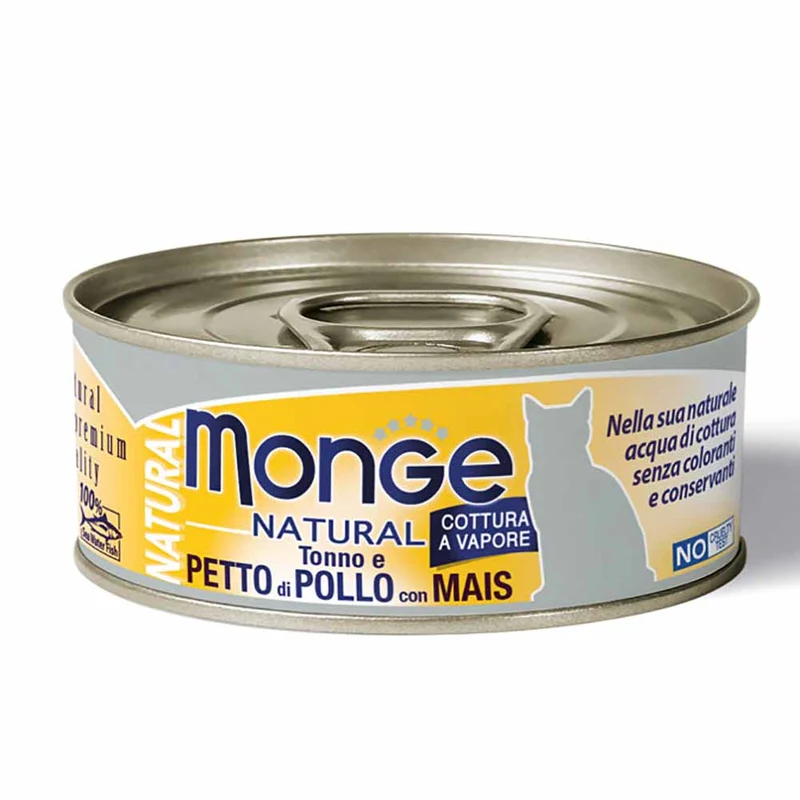 Alimento gatto Monge Natural tonno con petto di pollo e mais 80g