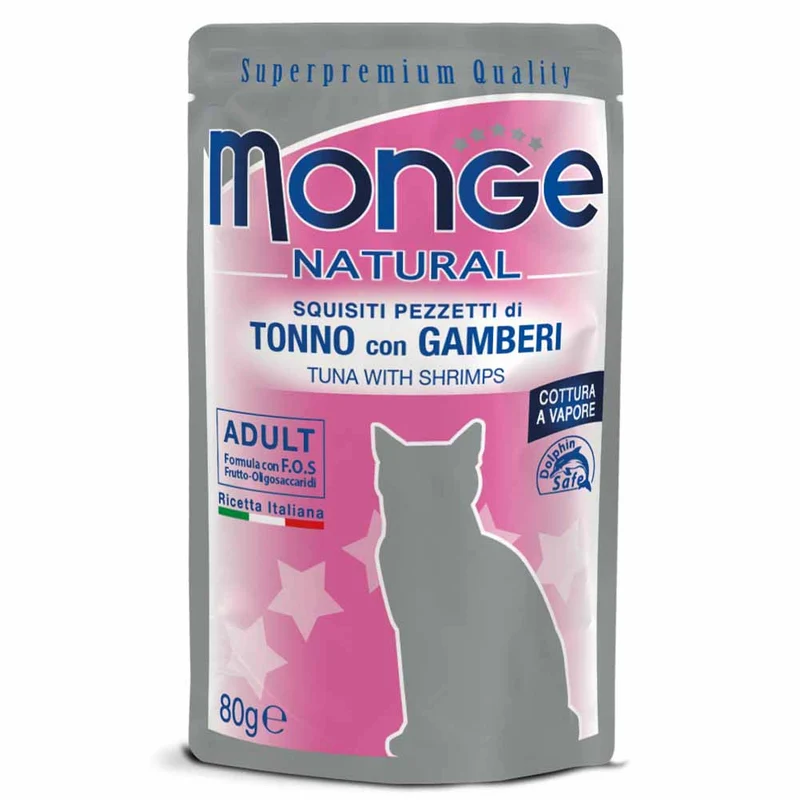 Alimento gatto Monge Natural tonno e gamberetti 80g