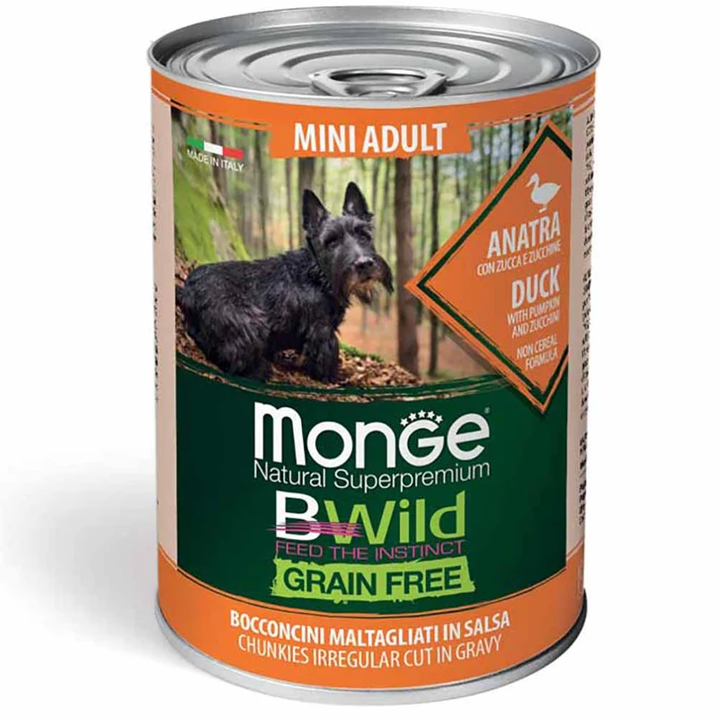 Alimento cane Monge BWild Mini Adult Anatra con zucca e zucchine 400g