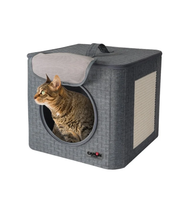 CAMON GATTO TRASPORTINO CUBO CON TIRAGRAFFI E SISAL 34,5 x 34,5 x 30 CM