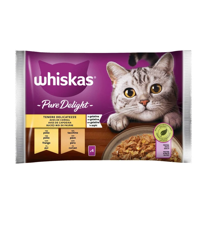 WHISKAS GATTO PURE DELIGHT TENERE DELICATEZZE IN GELATINA CON POLLO 4 BUSTE DA 85 GR