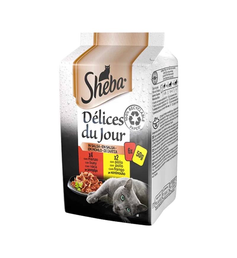 SHEBA GATTO DELICE DU JOUR MANZO E POLLO IN SALSA 6 BUSTE DA 50 GR