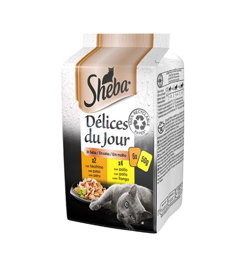 SHEBA GATTO DELICE DU JOUR POLLO E TACCHINO IN SALSA 6 BUSTE DA 50 GR