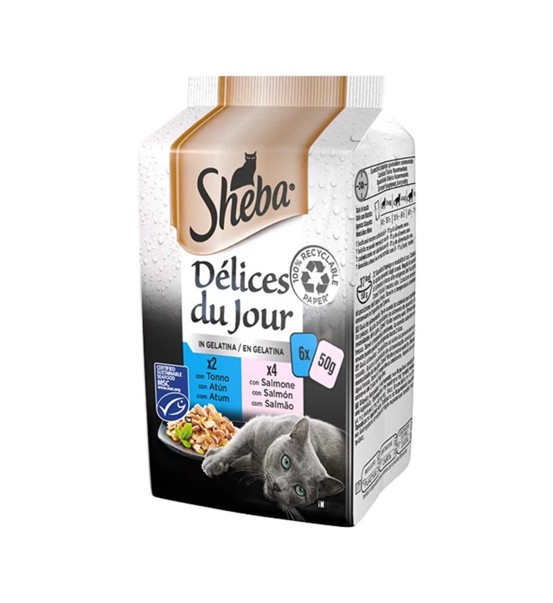 SHEBA GATTO DELICE DU JOUR TONNO E SALMONE IN GELATINA 6 BUSTE DA 50 GR