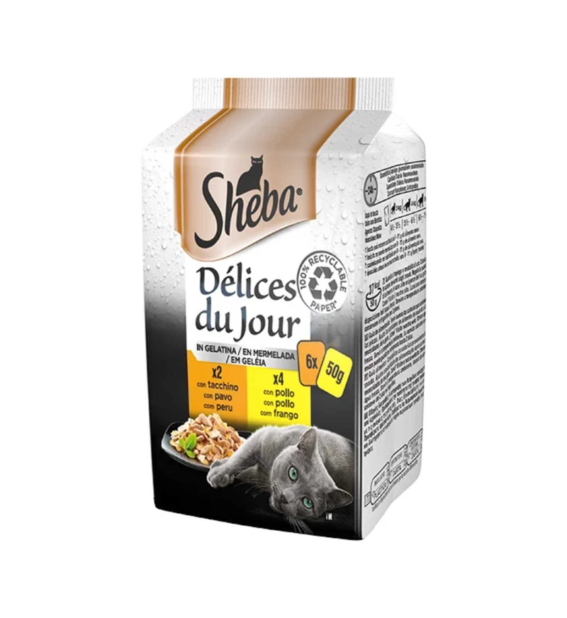 SHEBA GATTO DELICE DU JOUR TACCHINO POLLO IN GELATINA 6 BUSTE DA 50 GR