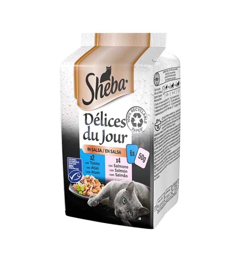 SHEBA GATTO DELICE DU JOUR DELICES GOURMANDS TASTE OF TOKYO TONNO E SALMONE 6 BUSTE DA 50 GR