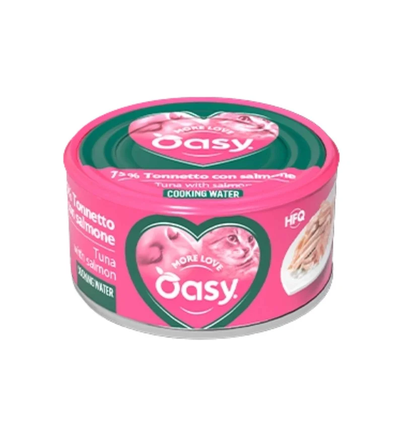 OASY MORE LOVE GATTO TONNO CON SALMONE DA 70 GR IN LATTINA