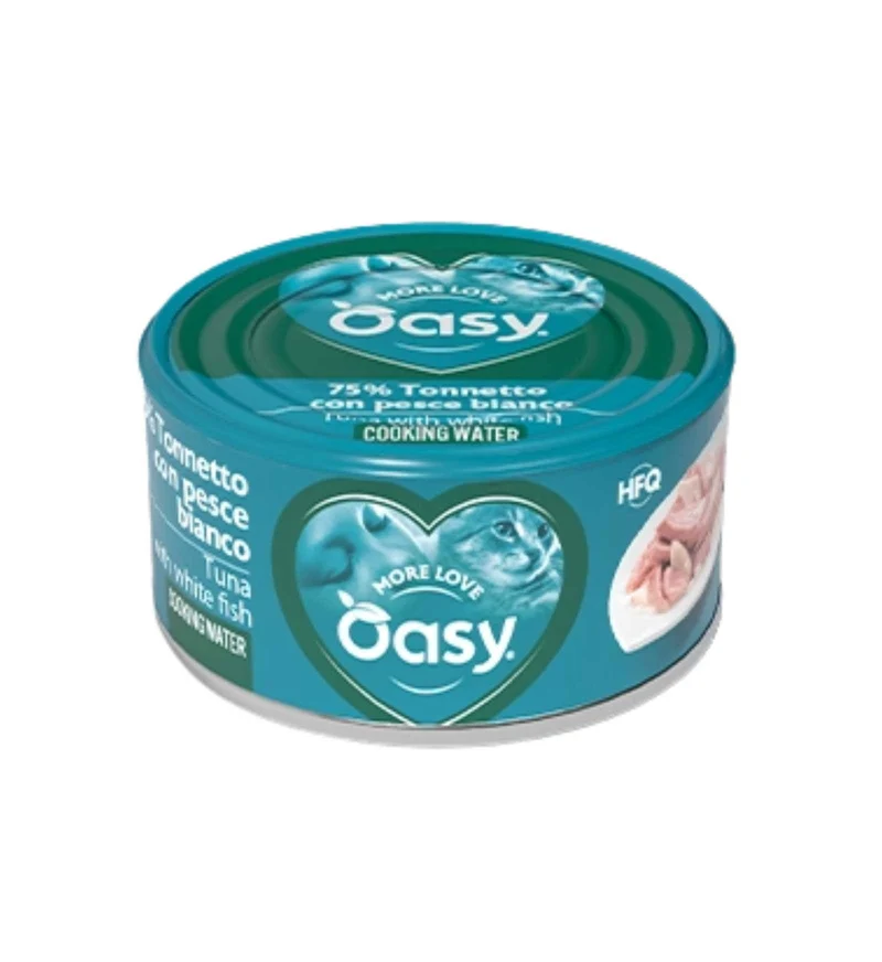OASY MORE LOVE GATTO TONNO CON PESCE BIANCO DA 70 GR IN LATTINA