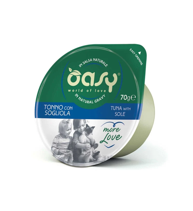 OASY MORE LOVE GATTO TONNO CON SOGLIOLA DA 70 GR IN VASCHETTA