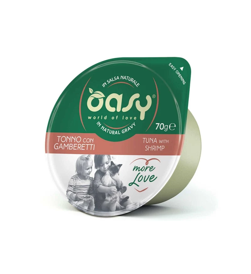 OASY MORE LOVE GATTO TONNO CON GAMBERETTI DA 70 GR IN VASCHETTA
