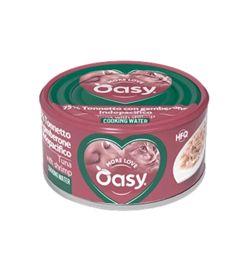 OASY MORE LOVE GATTO TONNETTO CON GAMBERONE DELL 'INDOPACIFICO DA 70 GR IN LATTINA