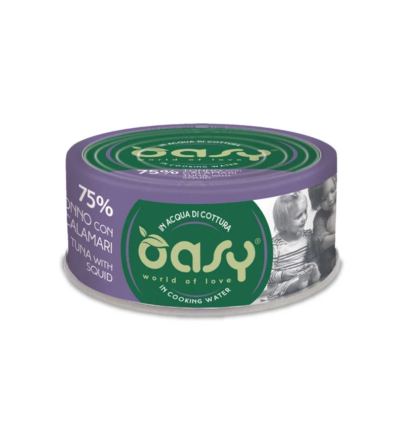 OASY MORE LOVE GATTO TONNO CON CALAMARI DA 70 GR IN LATTINA