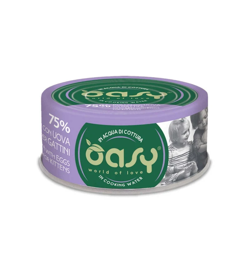 OASY MORE LOVE GATTO POLLO CON UOVA PER GATTINI DA 70 GR IN LATTINA