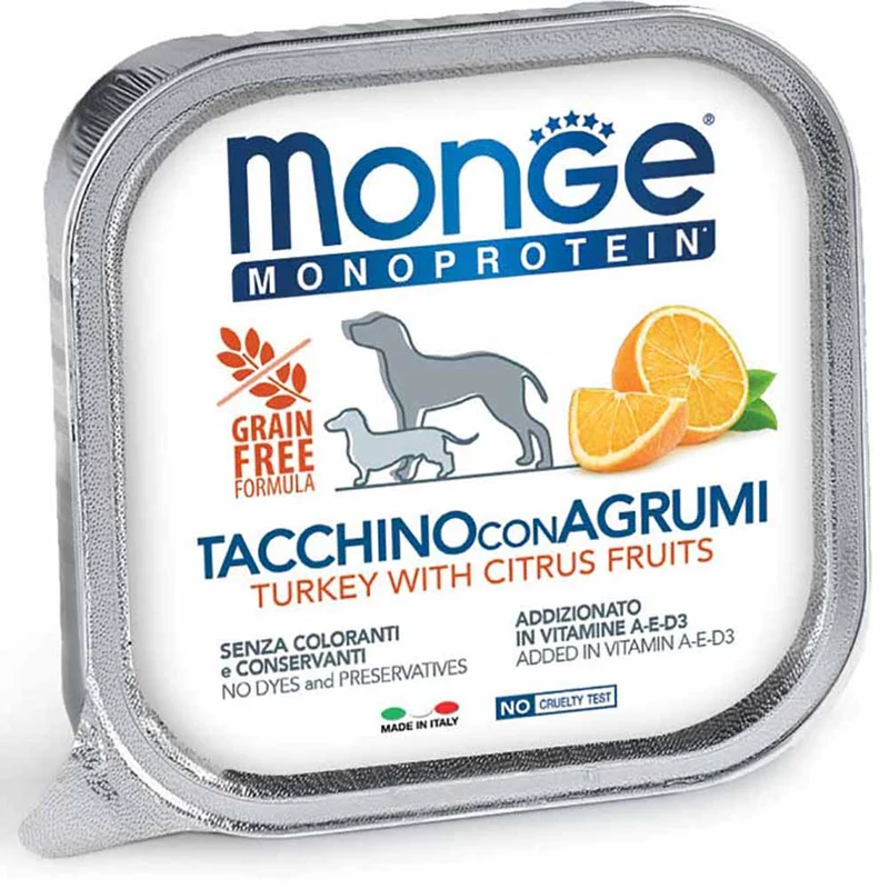 Alimento cane Monge monoprotein tacchino e agrumi 150g