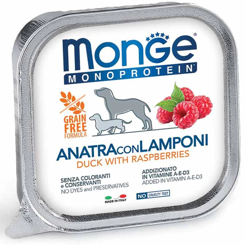Alimento cane Monge monoprotein anatra con lamponi 150g