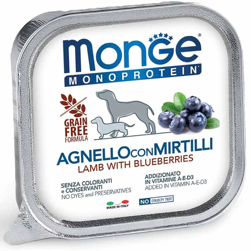 Alimento cane Monge monoprotein agnello con mirtilli 150g
