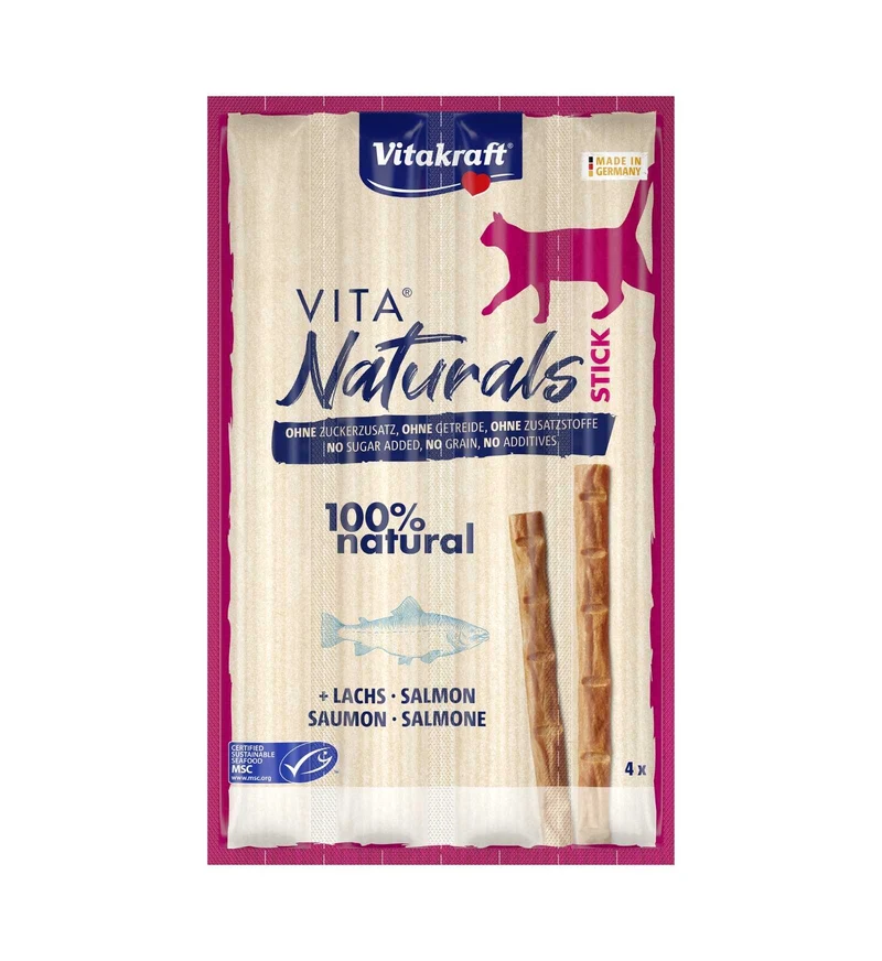 VITAKRAFT GATTO SNACK NATURALS 4 STICKS SALMONE