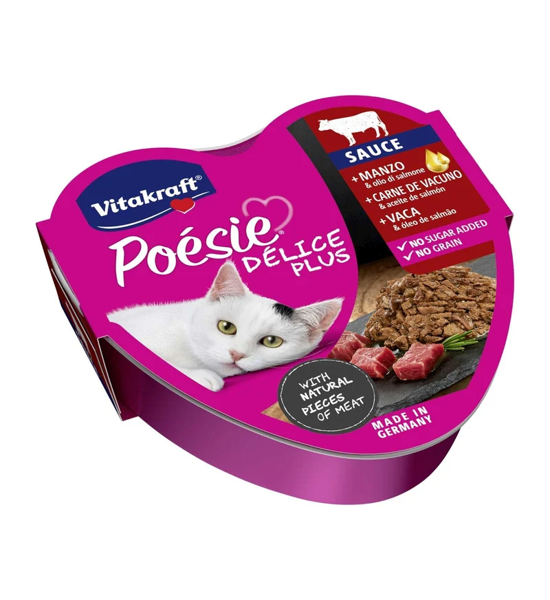VITAKRAFT GATTO POESIE DELICE PLUS MANZO E OLIO DI SALMONE DA 85 GR IN VASCHETTA