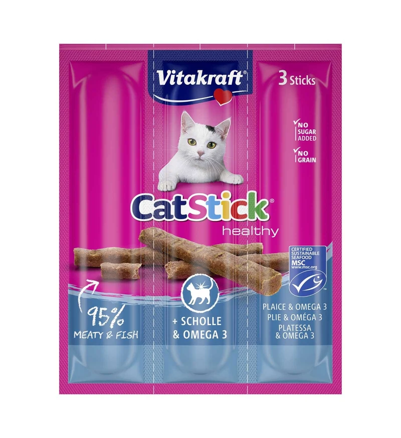 VITAKRAFT GATTO SNACK CAT STICK PLATESSA E OMEGA 3 3 PEZZI 18 GR