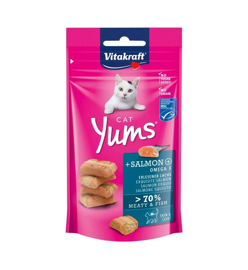 VITAKRAFT GATTO SNACK CAT YUMS BOCCONCINI SALMONE CON OMEGA 3 DA 40 GR