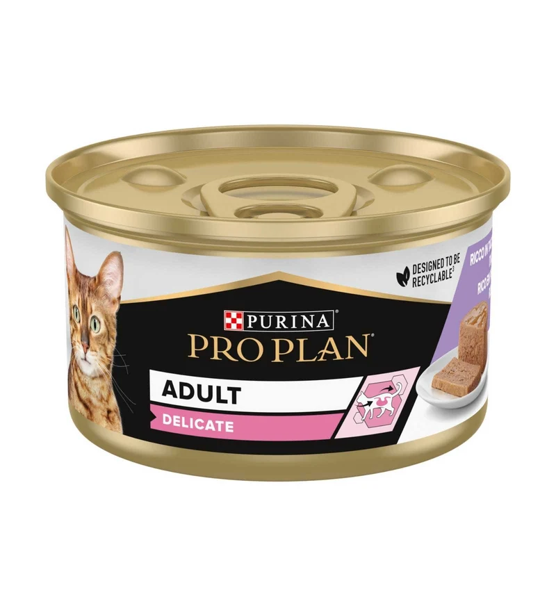 PURINA PRO PLAN GATTO DELICATE MOUSSE AL TACCHINO DA 85 GR IN LATTINA