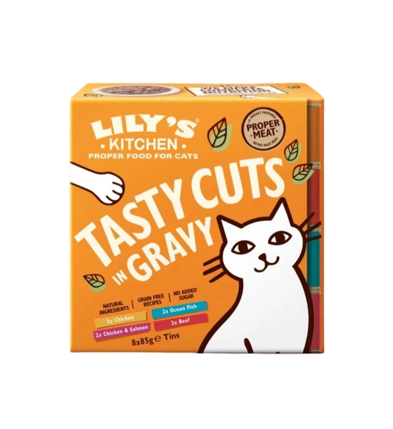 LILY'S KITCHEN GATTO ADULT TASTY CUTS IN GRAVY MULTIPACK DA 85 GR X 8 PEZZI IN LATTINA