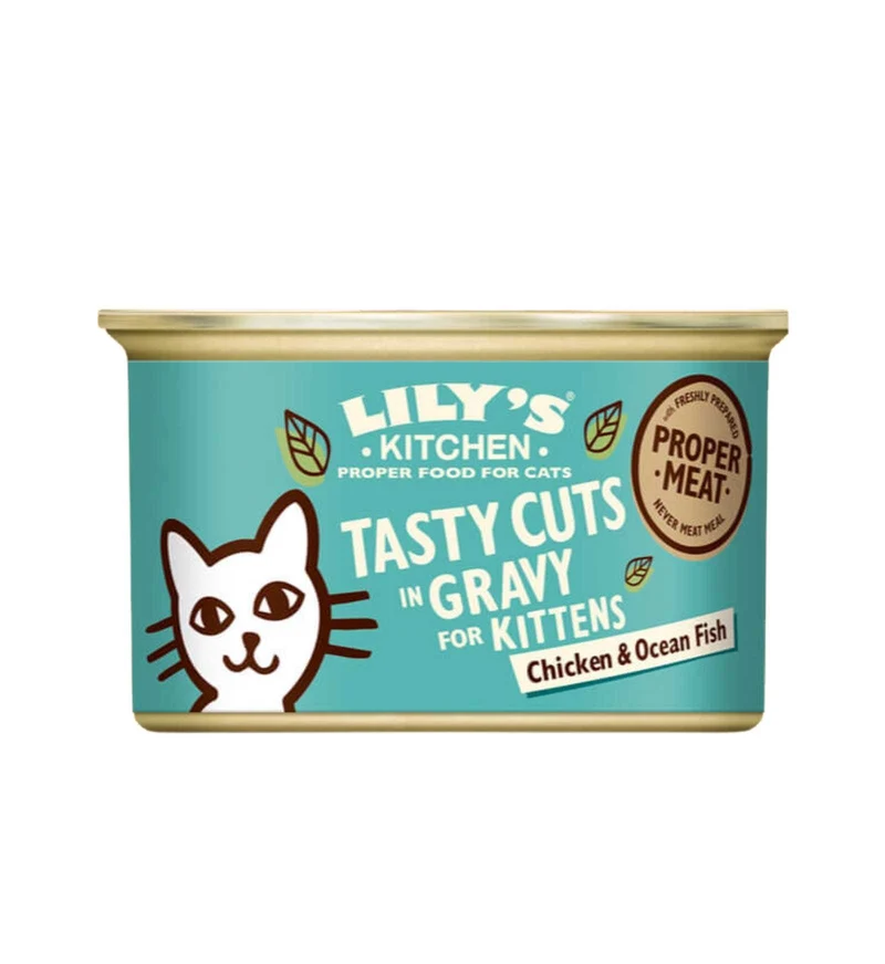 LILY'S KITCHEN GATTO KITTEN TASTY CUTS IN GRAVY POLLO E PESCE OCEANICO DA 85 GR IN LATTINA