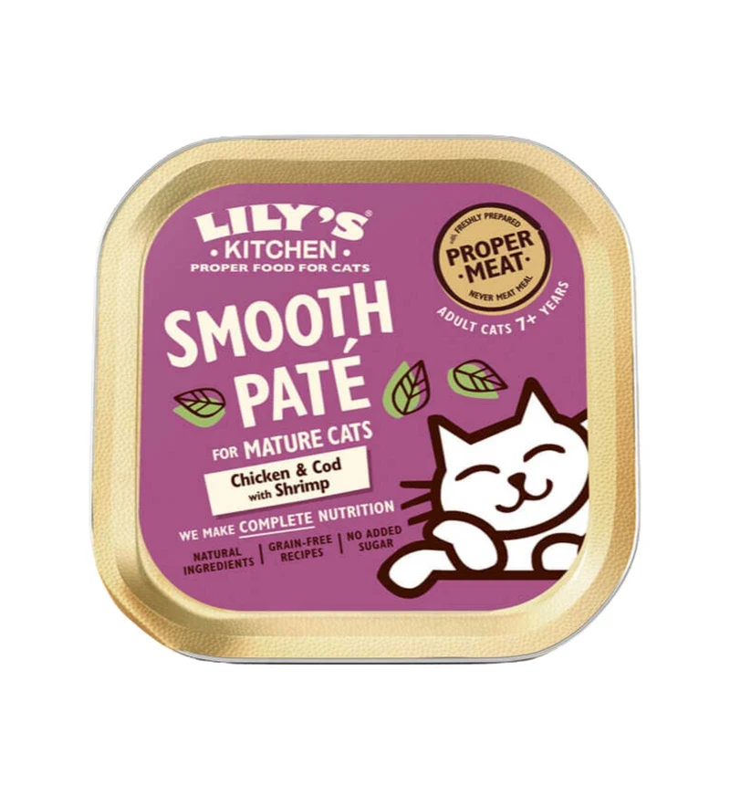 LILY'S KITCHEN GATTO MATURE 7 + SMOOTH & COD PATE' POLLO DA 85 GR IN VASCHETTA