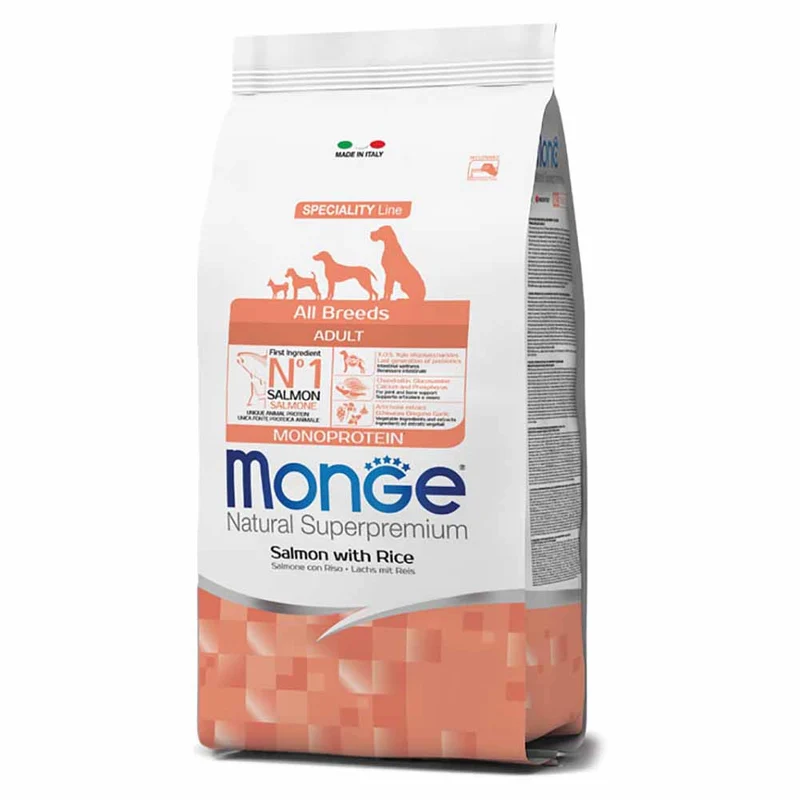 Alimento cane Monge All Breeds adult monoprotein salmone con riso 12 kg