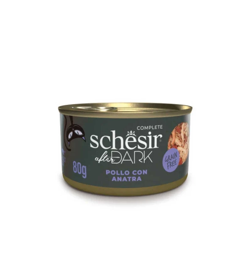 SCHESIR GATTO AFTER DARK FILETTI IN BRODO POLLO E ANATRA DA 80 GR IN LATTINA