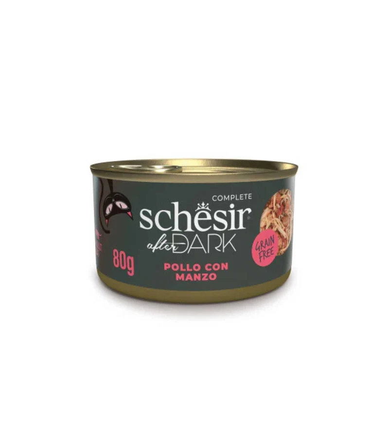 SCHESIR GATTO AFTER DARK FILETTI IN BRODO POLLO E MANZO DA 80 GR IN LATTINA