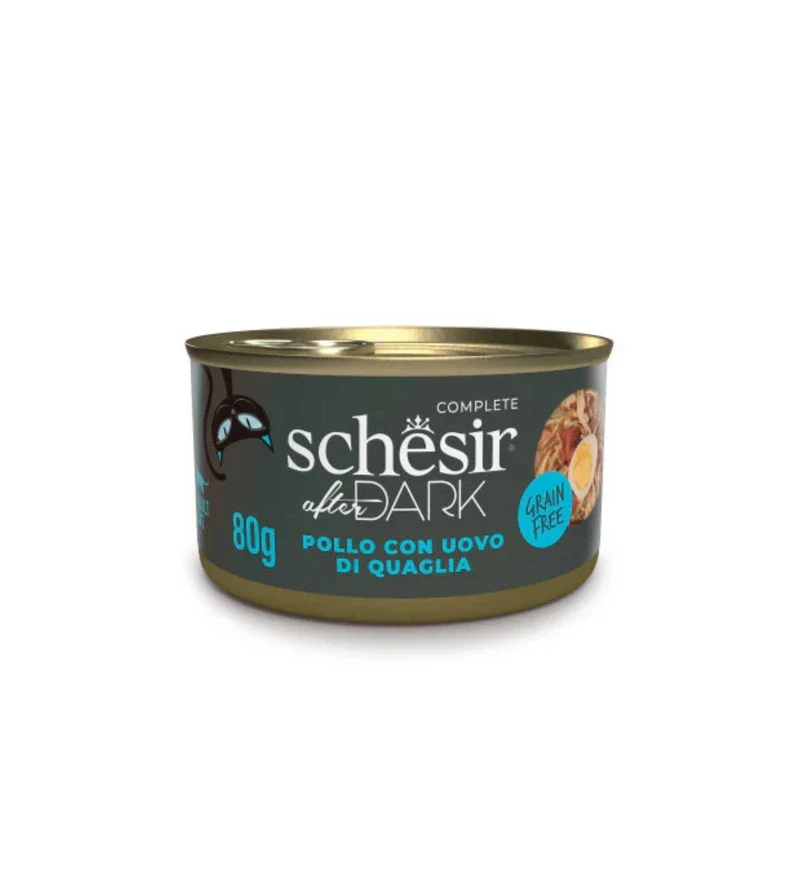 SCHESIR GATTO AFTER DARK FILETTI IN BRODO POLLO E UOVA DA 80 GR IN LATTINA