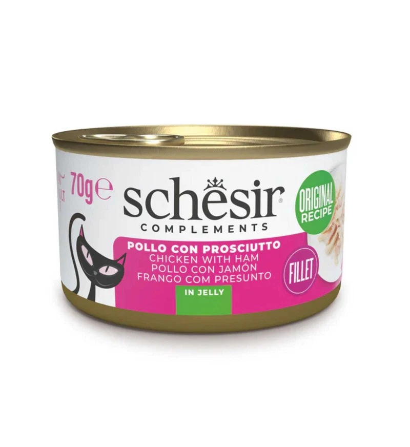 SCHESIR GATTO COMPLEMENTARE POLLO E PROSCIUTTO IN GELATINA DA 70 GR
