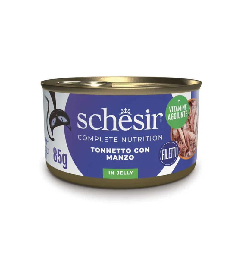 SCHESIR GATTO COMPLETO TONNO E MANZO IN GELATINA DA 85 GR